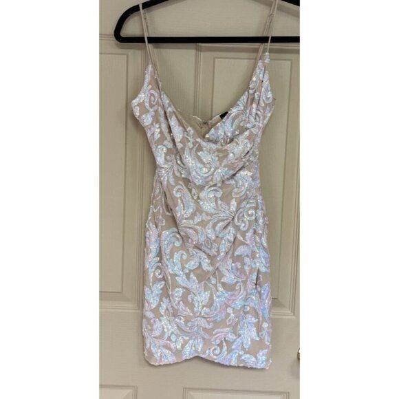 Windsor Dress XS Sequin Bodycon Rusched Side Iridescent Pink Blue Nude - Picture 1 of 9